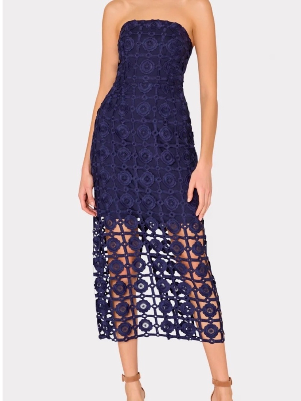 Milly  Kait Strapless Tiled Lace Midi-Dress